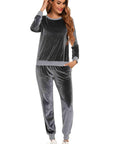 Dark Slate Gray Round Neck Long Sleeve Loungewear Set with Pockets