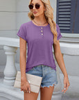 Dark Gray Round Neck Rolled Short Sleeve T-Shirt Sentient Beauty Fashions Apparel & Accessories