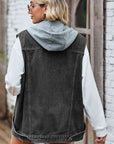 Dark Slate Gray Button Up Sleeveless Denim Jacket with Pockets Sentient Beauty Fashions Apparel & Accessories