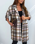 Light Gray Plaid Longline Jacket with Pockets Sentient Beauty Fashions Apparel & Accessories