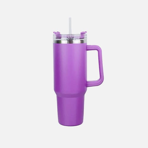 White Smoke Stainless Steel Tumbler with Handle and Straw