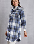 Dark Gray Plaid Button Up Dropped Shoulder Coat with Pockets Sentient Beauty Fashions Apparel & Accessories