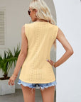 Tan Contrast Eyelet V-Neck Tank Sentient Beauty Fashions Apparel & Accessories
