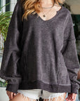 Dark Slate Gray Oversize Dropped Shoulder Long Sleeve T-Shirt Sentient Beauty Fashions Apparel & Accessories