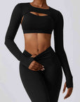 Light Gray Cropped Cutout Long Sleeve Sports Top Sentient Beauty Fashions Apparel & Accessories