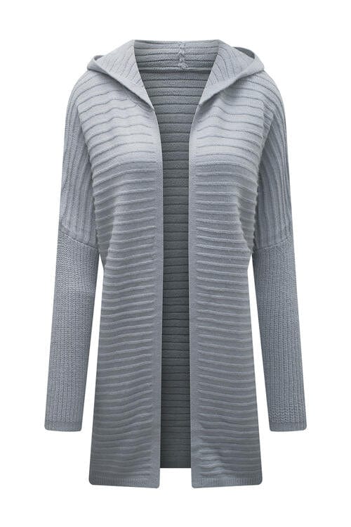 Slate Gray Open Front Longline Hooded Cardigan Sentient Beauty Fashions Tops