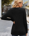 Dark Slate Gray Ribbed Half Button Long Sleeve Knit Top