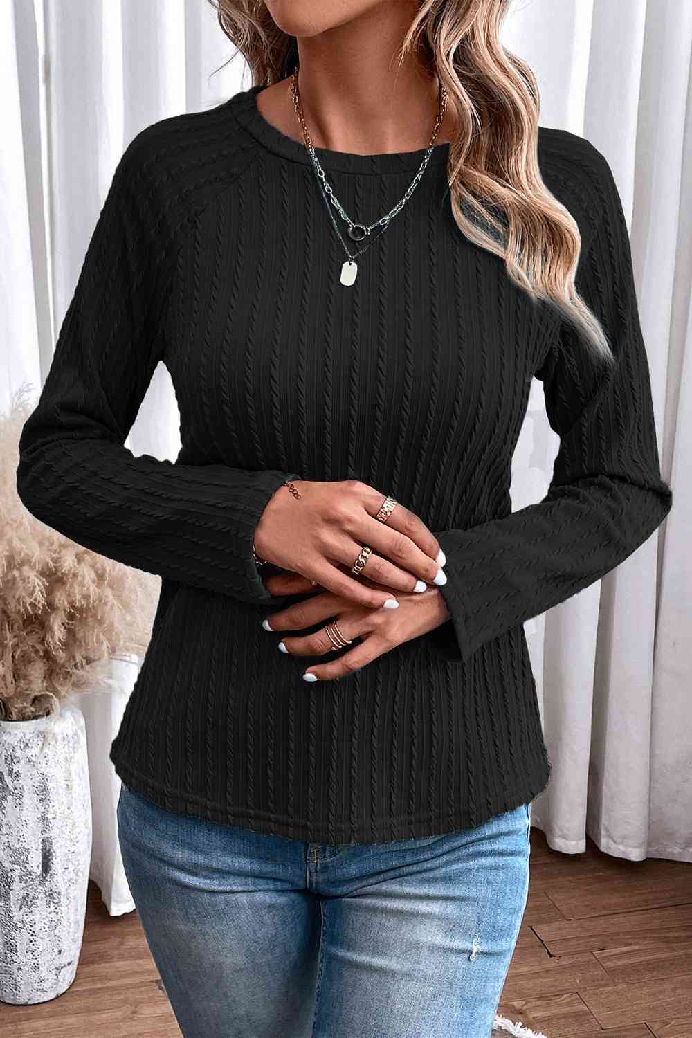 Gray Round Neck Long Sleeve Blouse Sentient Beauty Fashions Apparel & Accessories