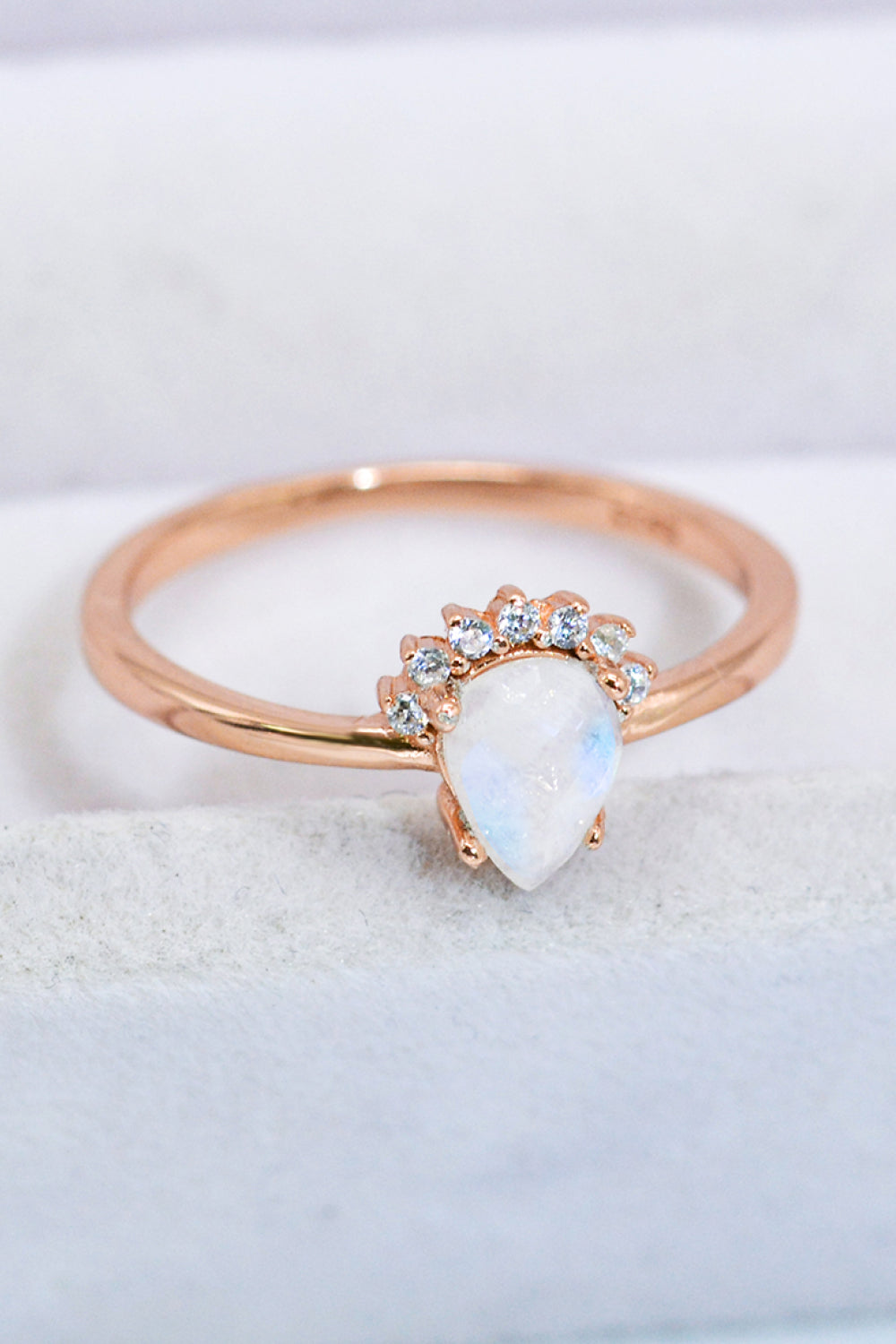 Light Gray 18K Rose Gold-Plated Pear Shape Natural Moonstone Ring Sentient Beauty Fashions rings