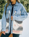 Gray Collared Neck Dropped Shoulder Denim Jacket