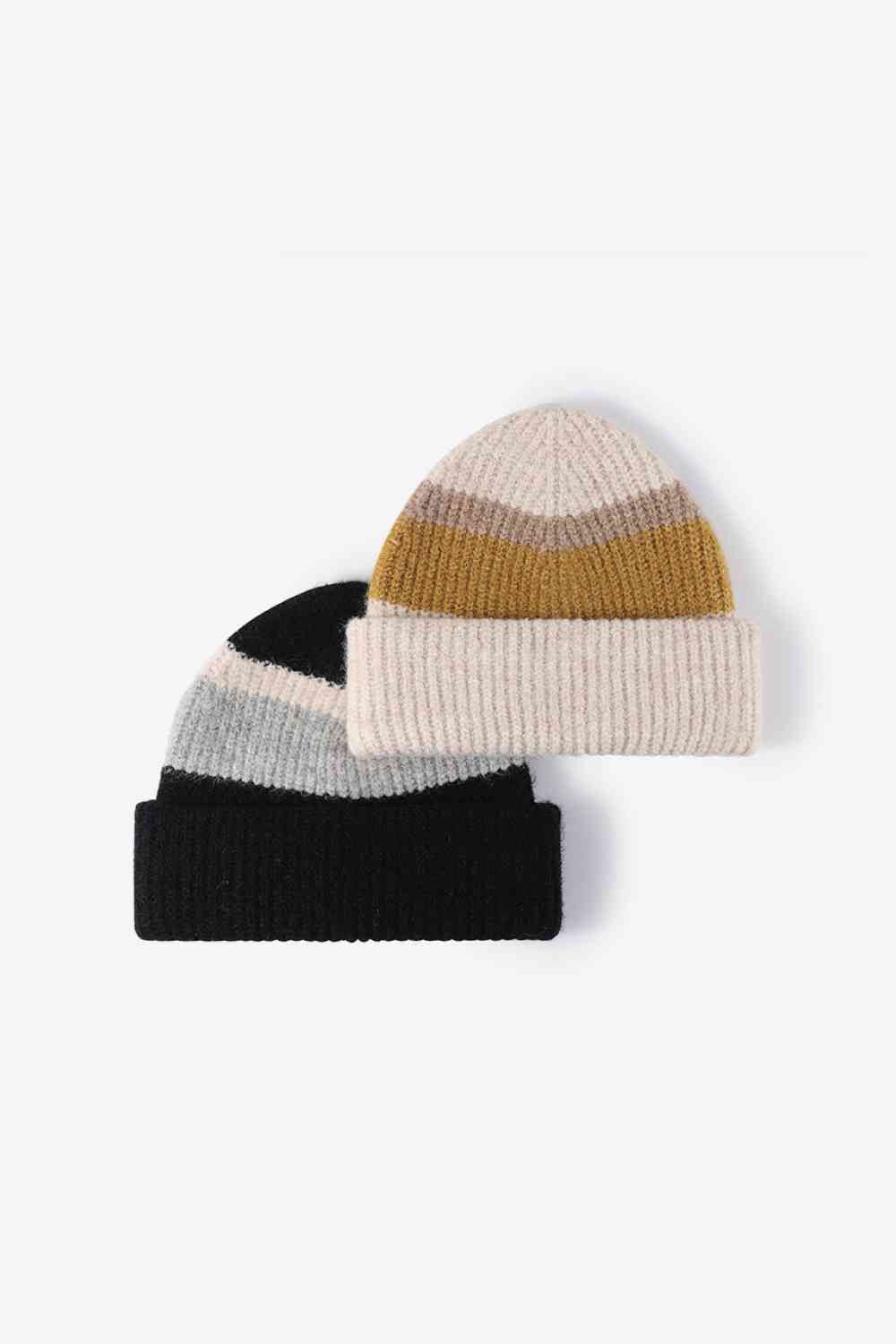 White Smoke Tricolor Cuffed Knit Beanie