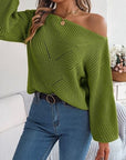 Dark Olive Green Openwork Long Sleeve Sweater