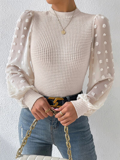 Gray Swiss Dot Waffle-Knit Lantern Sleeve T-Shirt Sentient Beauty Fashions Apparel &amp; Accessories