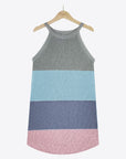 White Smoke Color Block Round Neck Sleeveless Knit Top