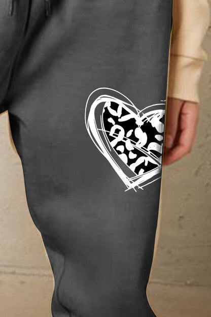 Simply Love Full Size Drawstring Heart Graphic Long Sweatpants