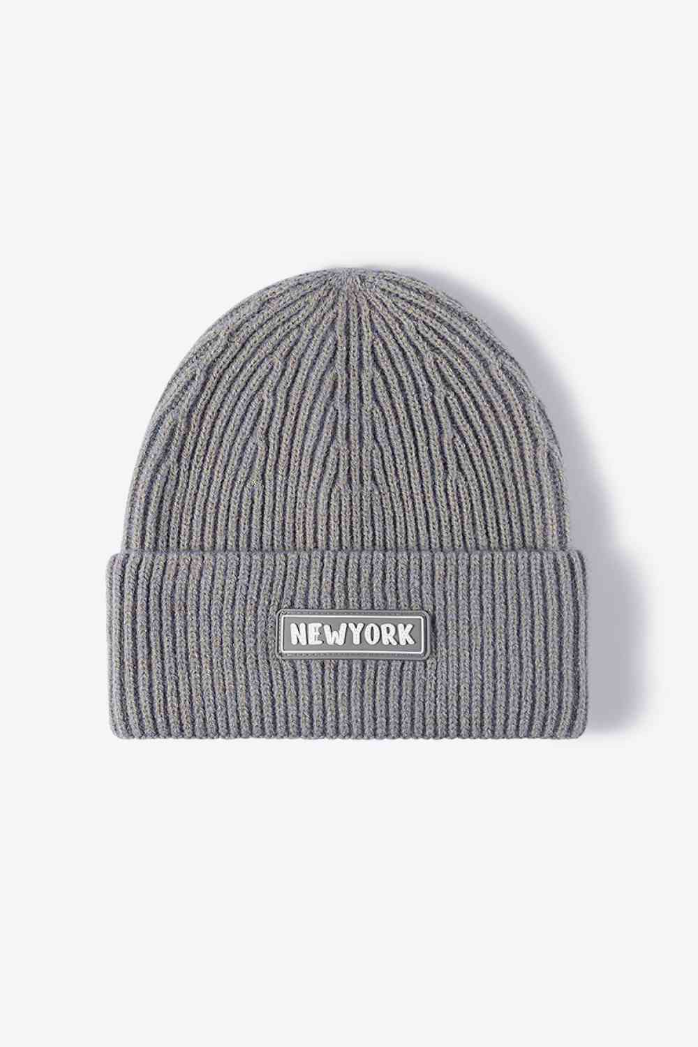 White Smoke NEWYORK Patch Rib-Knit Cuffed Beanie