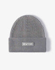 White Smoke NEWYORK Patch Rib-Knit Cuffed Beanie