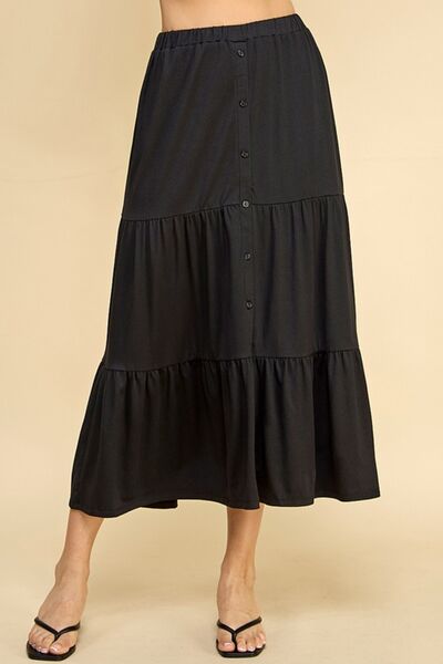 Wheat Faith Apparel Tiered Midi Skirt Sentient Beauty Fashions Apparel &amp; Accessories