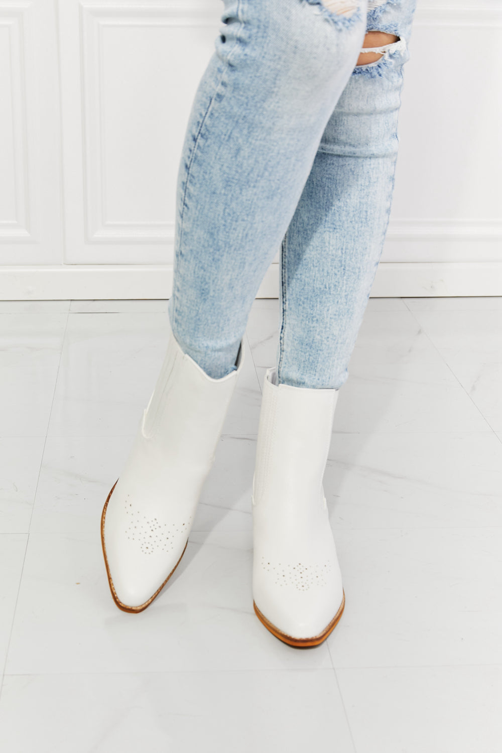 Light Gray MMShoes Love the Journey Stacked Heel Chelsea Boot in White