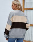 Gray Color Block Button Up Lantern Sleeve Cardigan Sentient Beauty Fashions Apparel & Accessories