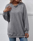 Slate Gray Round Neck Drop Shoulder Long Sleeve Sweatshirt Sentient Beauty Fashions Apparel & Accessories