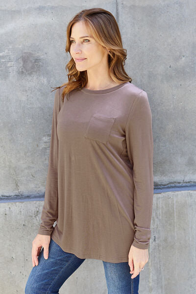 Dark Gray Basic Bae Full Size Round Neck Long Sleeve Top Sentient Beauty Fashions Apparel &amp; Accessories