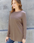Dark Gray Basic Bae Full Size Round Neck Long Sleeve Top Sentient Beauty Fashions Apparel & Accessories