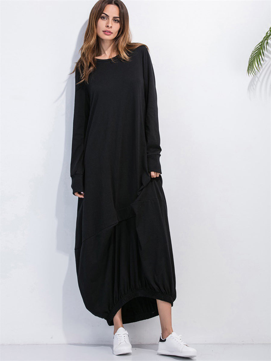 Black Full Size Round Neck Long Sleeve Sweatshirt Dress