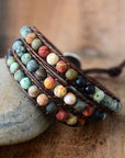 Rosy Brown Handmade Triple Layer Beaded Agate Bracelet Sentient Beauty Fashions jewelry
