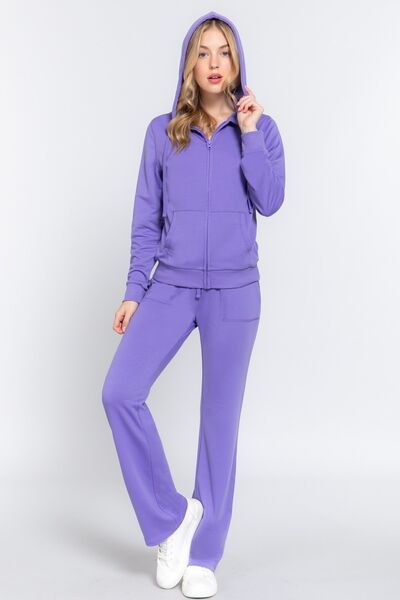 Lavender ACTIVE BASIC French Terry Zip Up Hoodie and Drawstring Pants Set Sentient Beauty Fashions Apparel &amp; Accessories
