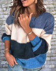 Dark Slate Gray Color Block Round Neck Sweater Sentient Beauty Fashions Apparel & Accessories