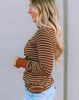 Gray Striped Quarter Snap Long Sleeve T-Shirt Sentient Beauty Fashions Apparel & Accessories