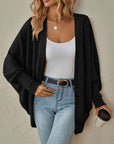 Dark Gray Open Front  Dropped Shoulder Cardigan Sentient Beauty Fashions Apparel & Accessories