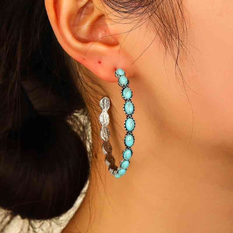 Sandy Brown Artificial Turquoise C-Hoop Earrings Sentient Beauty Fashions jewelry