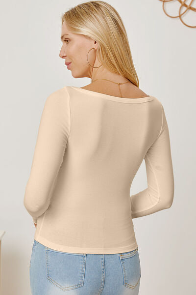 Light Gray Square Neck Long Sleeve T-Shirt Sentient Beauty Fashions Apparel &amp; Accessories