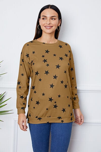 Light Gray Star Print Round Neck Dropped Shoulder Sweatshirt