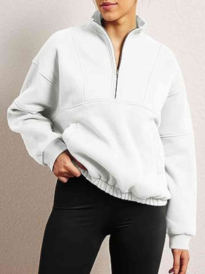 Light Gray Half-Zip Long Sleeve Sweatshirt