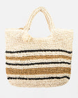Fame Striped Straw Braided Tote Bag