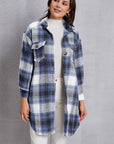 Gray Plaid Button Up Dropped Shoulder Coat with Pockets Sentient Beauty Fashions Apparel & Accessories