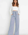 Light Gray Tie Front Paperbag Wide Leg Pants Sentient Beauty Fashions Apparel & Accessories