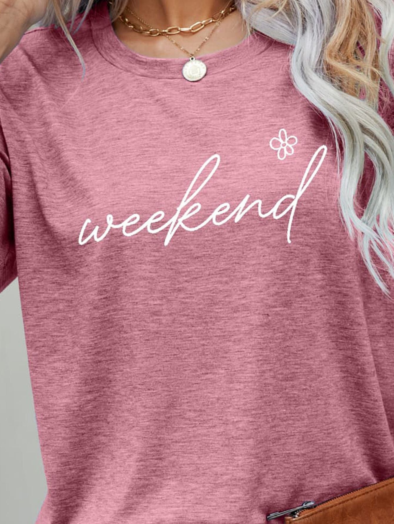 Rosy Brown WEEKEND Flower Graphic Short Sleeve Tee