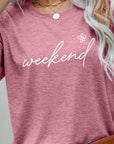 Rosy Brown WEEKEND Flower Graphic Short Sleeve Tee