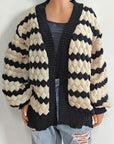 Gray Striped Contrast Open Front Long Sleeve Cardigan