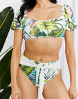 Tan Marina West Swim Vacay Ready Puff Sleeve Bikini in Floral Sentient Beauty Fashions Swimwear