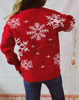 Gray Snowflake Pattern Dropped Shoulder Sweater