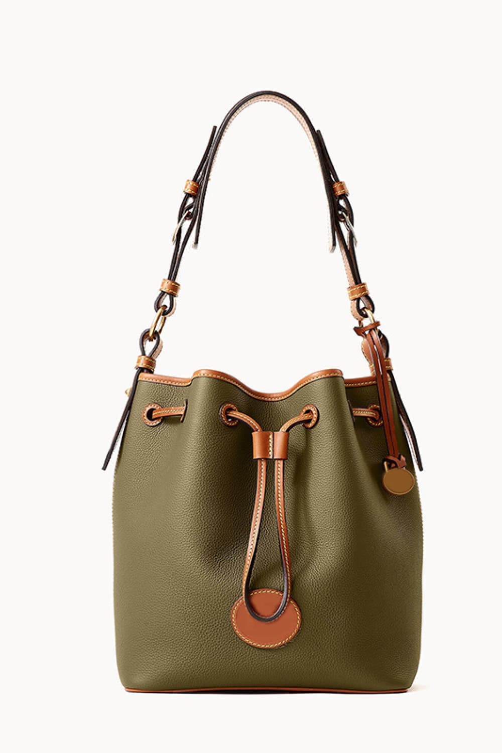 Dark Olive Green PU Drawstring Bucket Bag