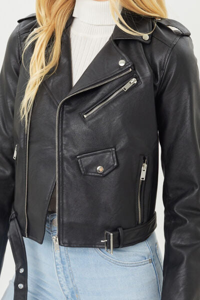 Dark Slate Gray Faith Apparel Faux Leather Zip Up Biker Jacket Sentient Beauty Fashions Apparel & Accessories