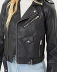 Dark Slate Gray Faith Apparel Faux Leather Zip Up Biker Jacket Sentient Beauty Fashions Apparel & Accessories