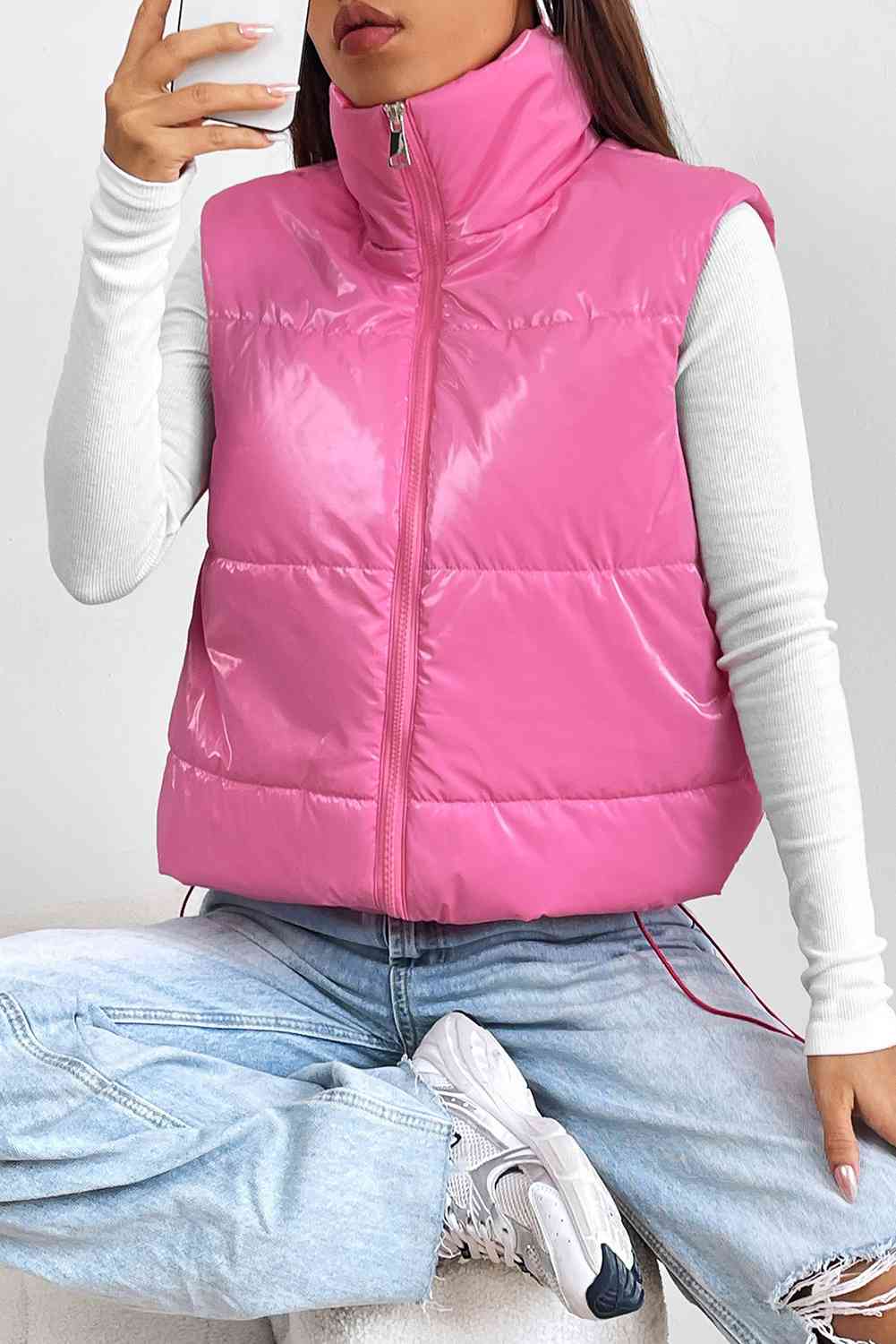 Light Gray Zip Up Collared Vest Sentient Beauty Fashions Apparel &amp; Accessories