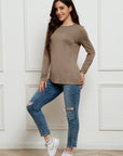 Light Gray Basic Bae Full Size Round Neck Long Sleeve Top Sentient Beauty Fashions Apparel & Accessories